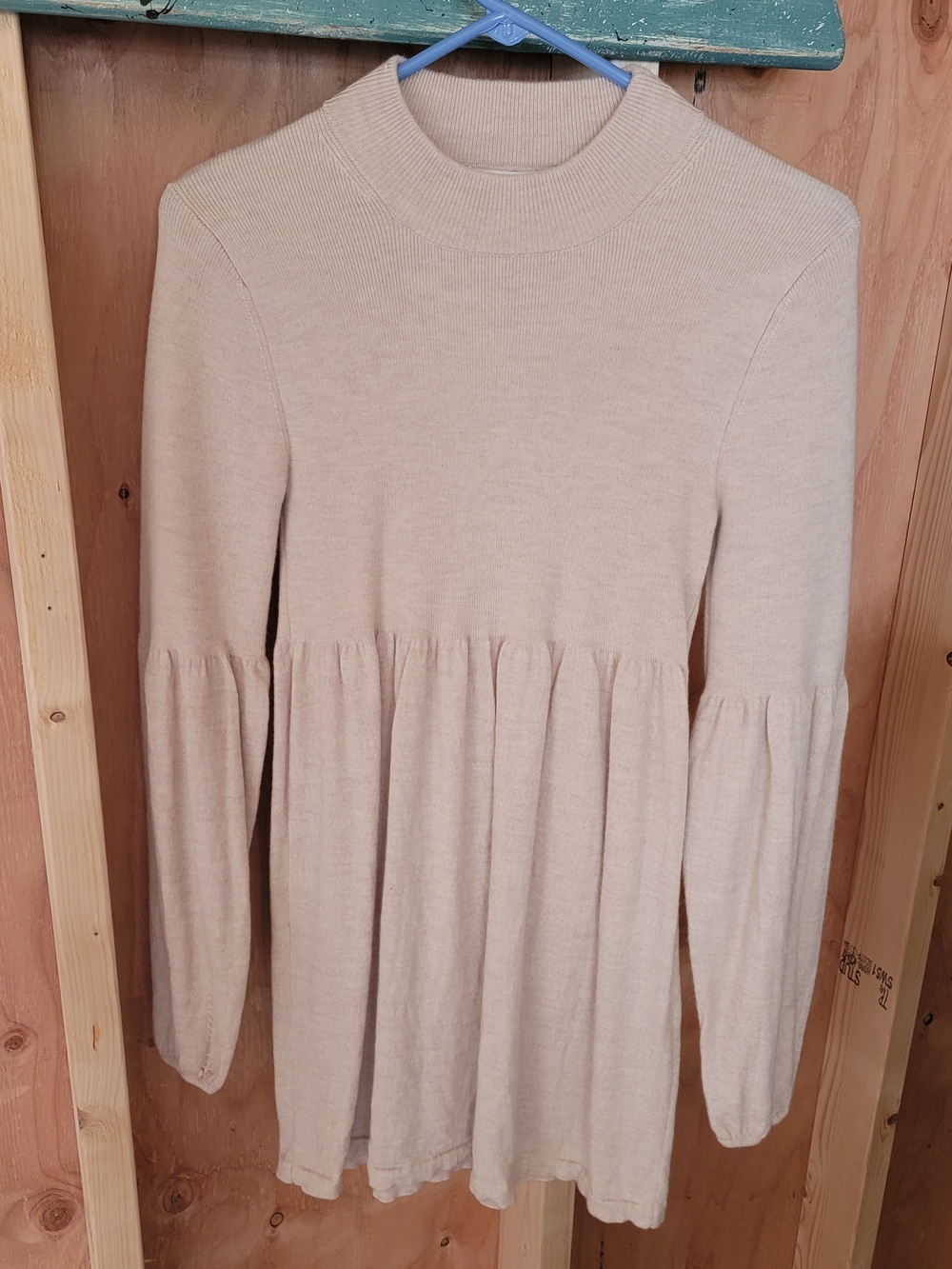Laundry by Design Light Beige Ribbed Crewneck Sweater Dress
